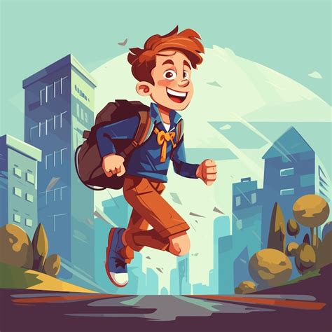 Premium Ai Image Boy With A School Bag Running To The School Vector