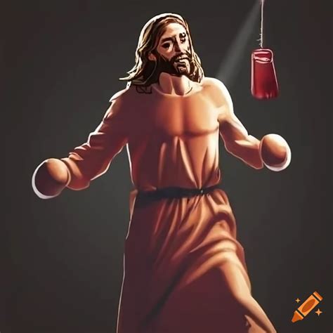 Jesus Practicing Boxing With A Punching Bag On Craiyon