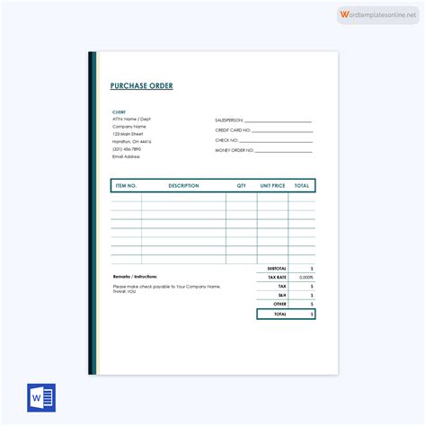 Purchase Order Forms Templates Free Download Free Sample Example