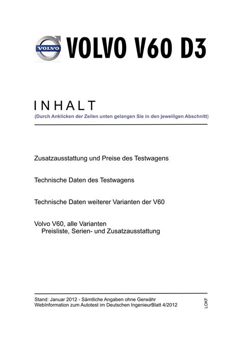 Technische Daten Volvo V60 D3