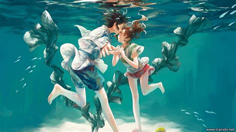 Anime Boy And Girl Playing In Water