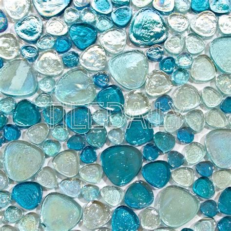 iridescent pebble glass mosaic pool tile turquoise blue | Glass mosaic ...