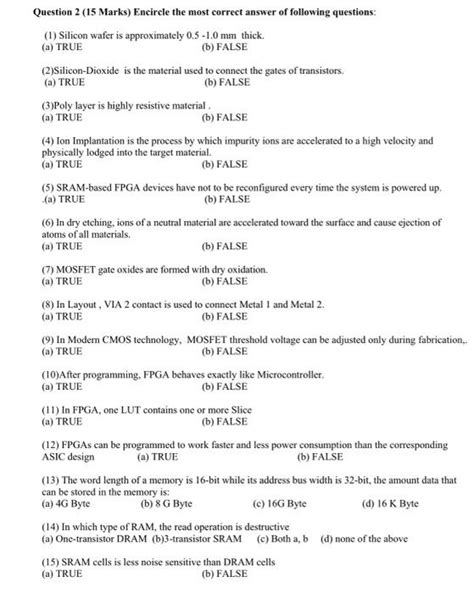 Solved Question 2 15 Marks Encircle The Most Correct