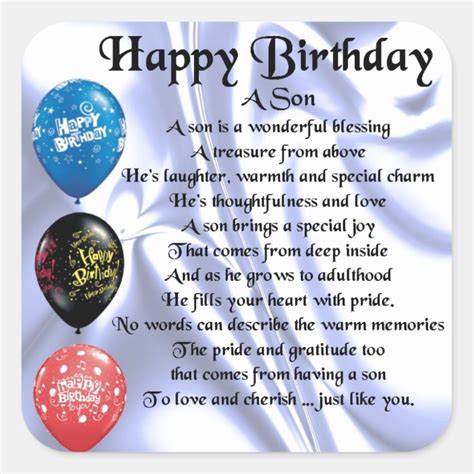 Son Poem Happy Birthday Square Sticker Zazzle