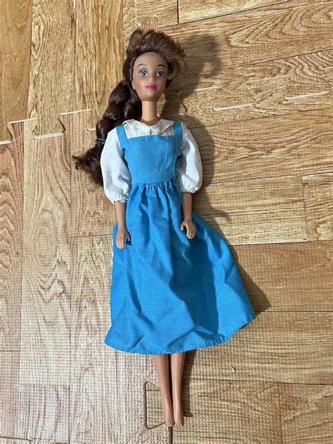 Vtg 90s Mattel Disney Beauty And The Beast Belle Doll Brunette Blue