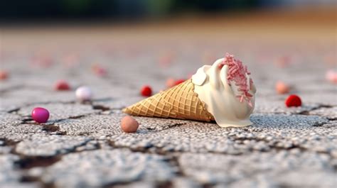 D Illustration Of A Fallen Vanilla Ice Cream Cone Background Ice