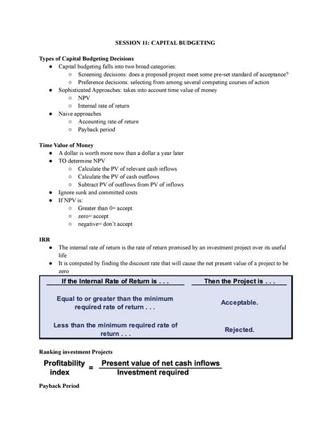 Session 11 Capital Budgeting SESSION 11 CAPITAL BUDGETING Types Of