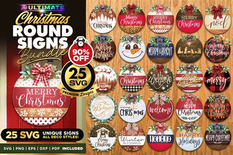 25 Christmas Round Signs Svg Bundle Graphic By The Vintage Signs Shop