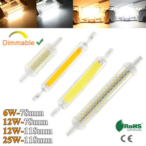 Dimmable R7s Led Cob Smd Flood Light Bulb Glass Tube 6w 78mm 12w 118mm