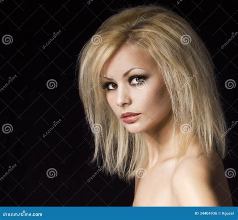 Fashion Portrait Beautiful Blonde Woman With Professional Makeup And