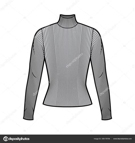 Turtleneck Ribbed Knit Sweater Technical Fashion Illustration With Long