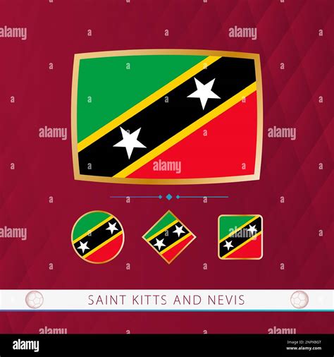 Set Of Saint Kitts And Nevis Flags With Gold Frame For Use At Sporting