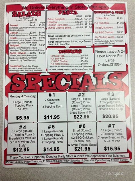 Menu of Donatos Pizza in Dryden, MI 48428