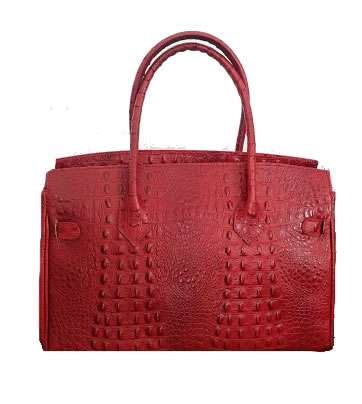 Red Ostrich Pattern Birkin Inspired Handbag NKD Naked Italian Bags