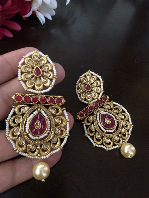 Indian Kundan Earrings , Kundan Jewelry, Pakistani Jewelry, Kundan ...