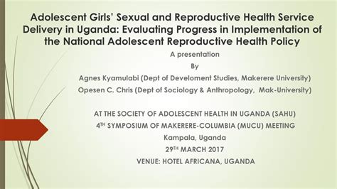 Adolescent Girls Sexual And Reproductive Health Service Delivery In