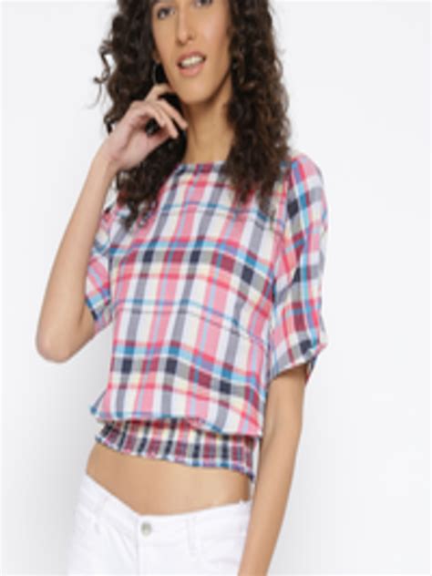 Buy Style Quotient Women Multicoloured Checked Crop Blouson Pure Cotton Top Tops For Women