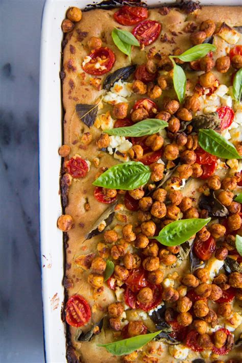 Caprese Salad Focaccia With Crunchy Roasted Chickpeas Yeahimmaeatthat