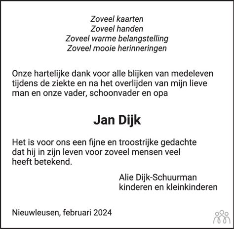 Jan Dijk Overlijdensbericht En Condoleances Mensenlinq Nl