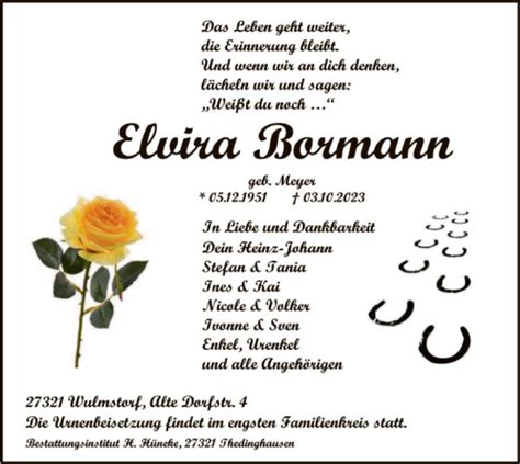 Traueranzeigen Von Elvira Bormann Trauer Kreiszeitung De