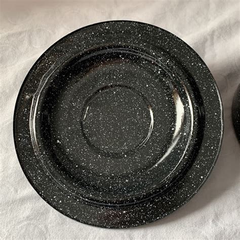 Kitchen Black Speckled Enamelware Double Boiler Pan Mint Condition