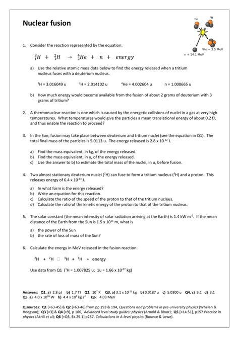 Nuclear Fission And Nuclear Fusion Worksheet Fission Vs Fusi