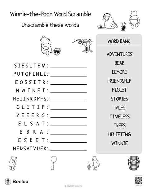 Winnie The Pooh Word Scramble Beeloo Printable Crafts And Activities