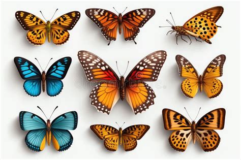 Conjunto De Mariposas Paquete De Mariposas Realista Fondo En Blanco Ai