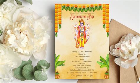 Satyanarayana Pooja Invitation Editable Satyanarayan Katha Invite Satyanarayan Invitation Indian