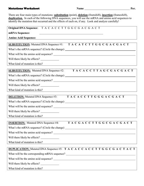 Worksheets Mutations Practice