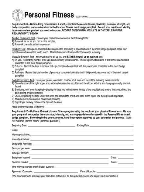 Bsa Personal Fitness Merit Badge Worksheet