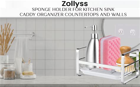 Zollyss Sponge Holder For Kitchen Sink Caddy Organizer Countertops And