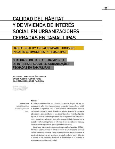 Pdf Calidad Del H Bitat Y De Vivienda De Inter S Social En