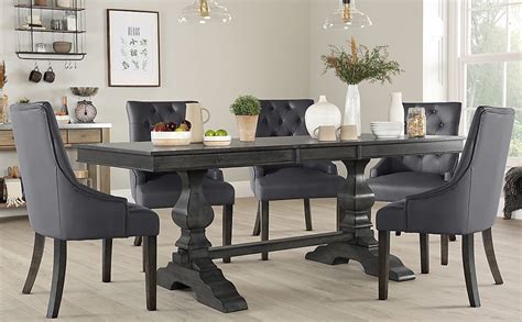 Cavendish Extending Dining Table And 8 Duke Chairs Grey Wood Finish Oak Veneer Solid Hardwood