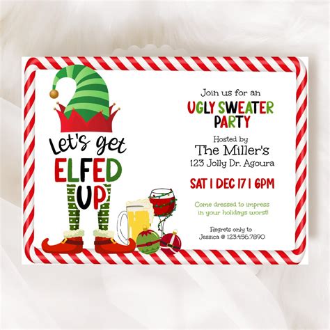 Ugly Sweater Party Invitation Elfed Up Christmas Ugly Sweater