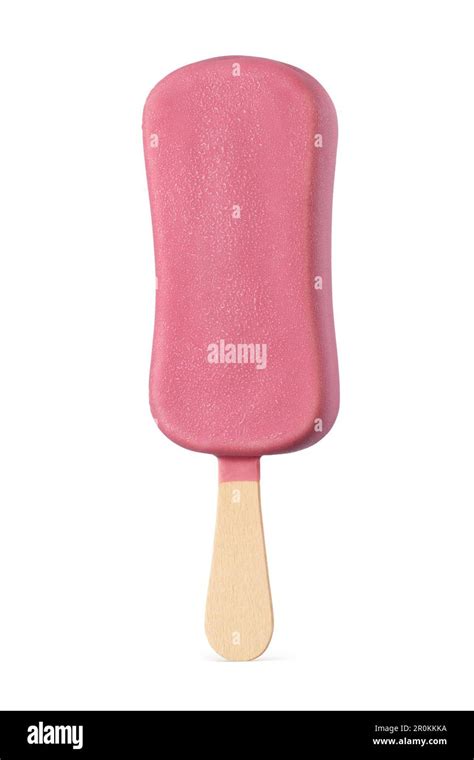 Popsicle Ice Cream Bar With Pink Ruby Chocolate Coating Isolated On