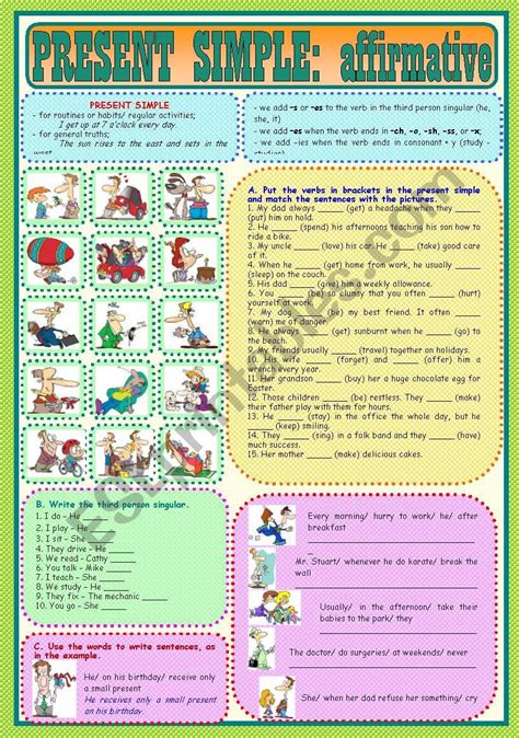 Present Simple Affirmative Esl Worksheet By Paula Esl