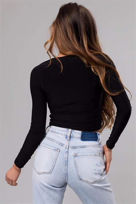 Black Sweetheart Neck Long Sleeve Crop Top Lime Lush Boutique