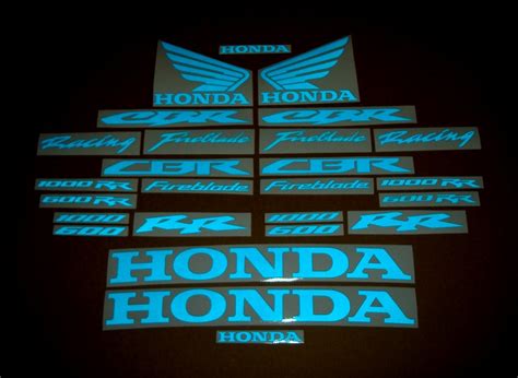 Honda CBR 600 RR 1000 RR Custom Reflective Blue Logo Decal Set Moto