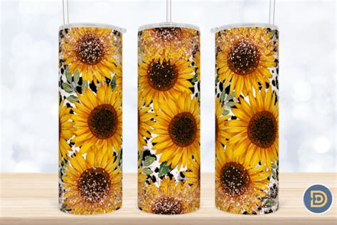 Sunflower Glitter Leopard Tumbler Wrap Graphic By Drizzle Designs