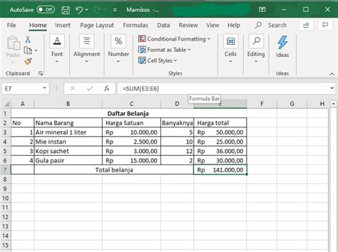 Penggunaan Rumus Dalam Excel Disebut Dengan