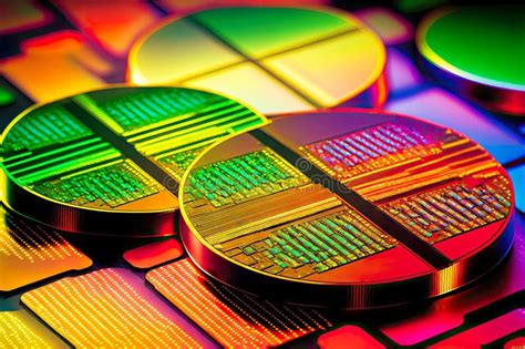 Multicolored Microcircuits For Technological Development Wafer Semiconductor Manufacturing Stock