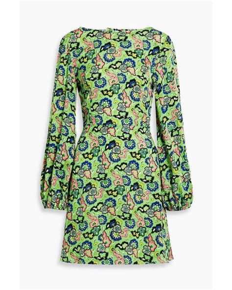 Rhode Synthetic Bonnie Open Back Floral Print Crepe Mini Dress In Green