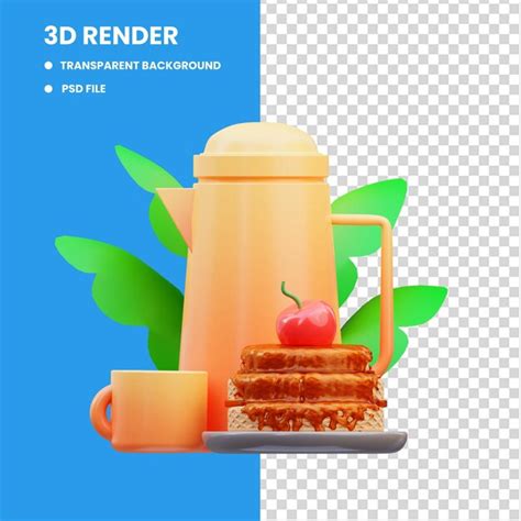 Premium PSD 3d Rendering Of Cute Icon Illustration Having Breakfast