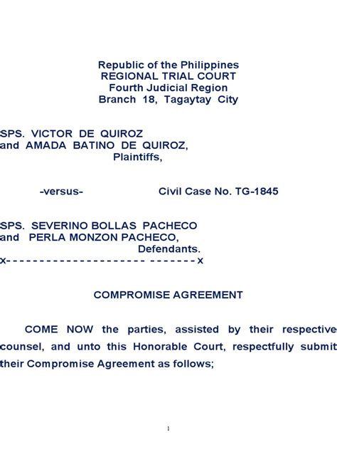 Compromise Agreement Pacheco Pdf Lawsuit Virtue