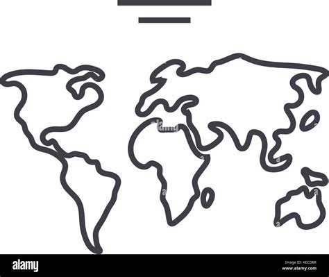 World Map Vector Line Icon Sign Illustration On Background Editable