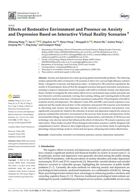 PDF The Effect Of Restorative Environment And Presence Based On