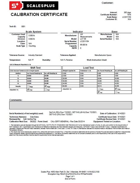 Example Accredited Calibration Certificate Weighing Scale, 47% OFF