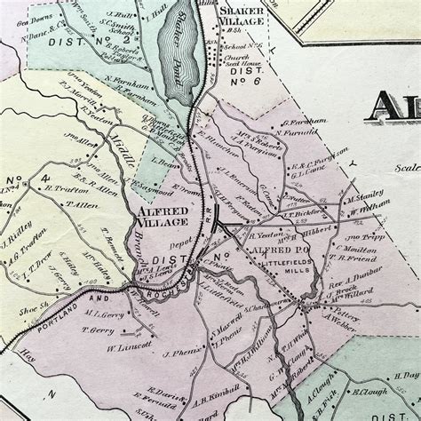 1872 Hand-Colored Street Map of Alfred, Maine with Littlefield's Mills ...