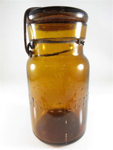 Trade Mark Lightning Amber Fruit Canning Jar Putnam 312 Quart Size